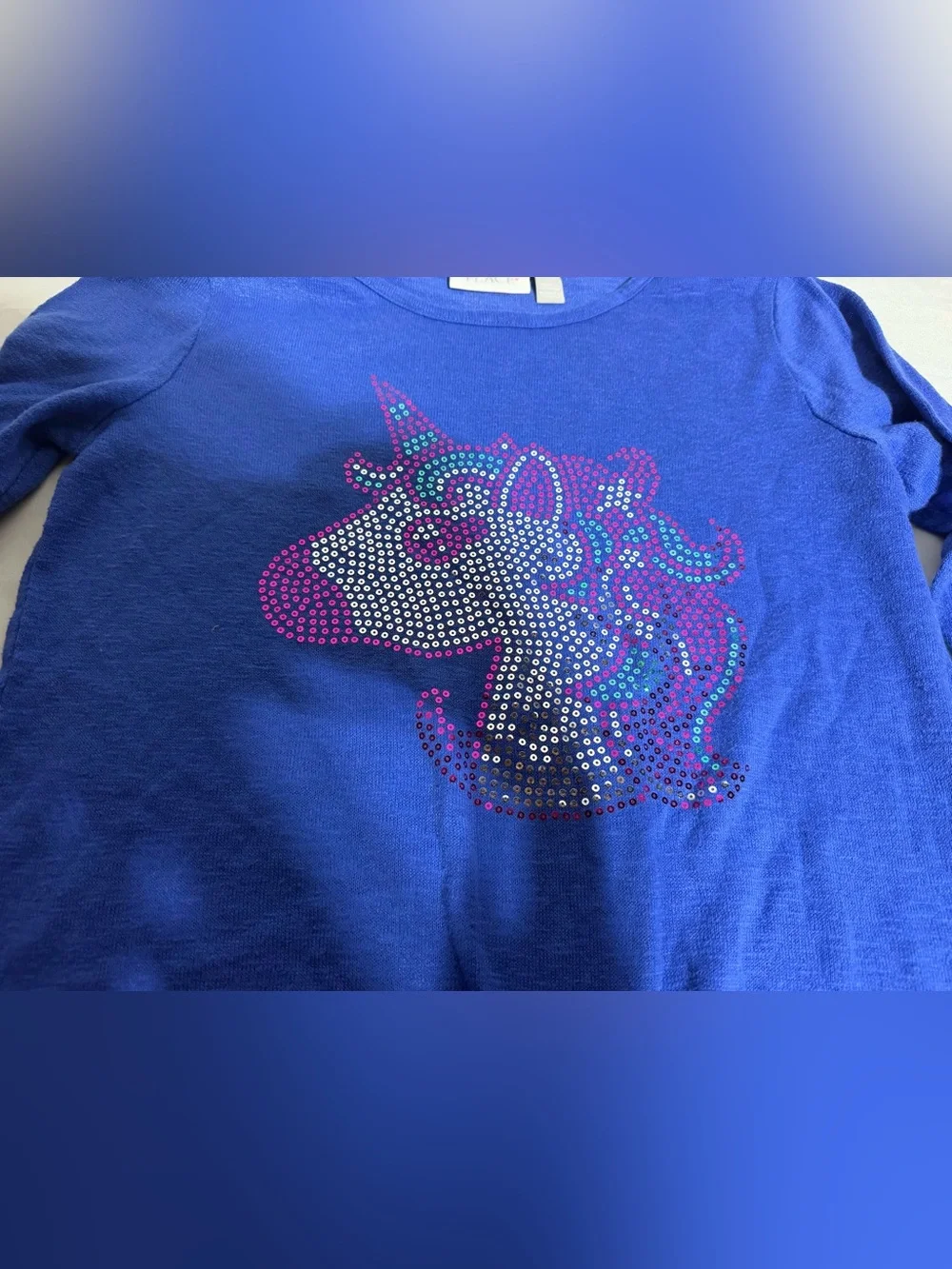 Children’s Place Girls Sequin Unicorn Tie Front Top Size 14 Blue